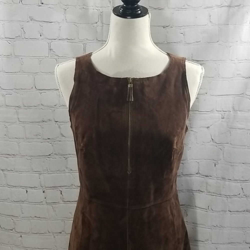 Isaac Mizrahi Chocolate Brown Leather Suede Dress